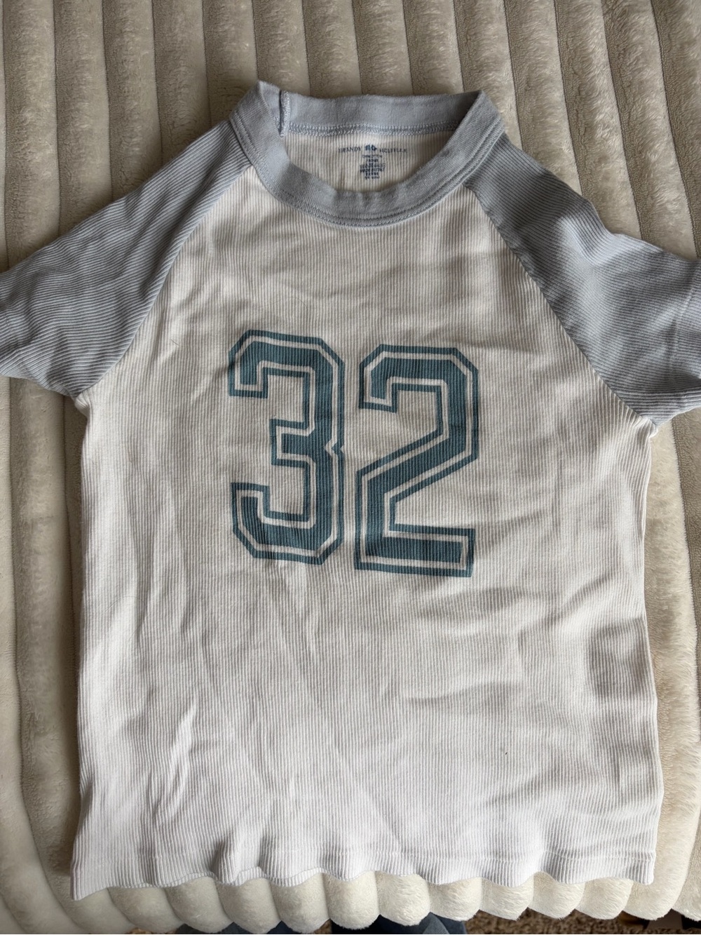 Brandy Melville White Raglan Tee with Light Blue Trim and Number Graphic - Picture 2 of 2